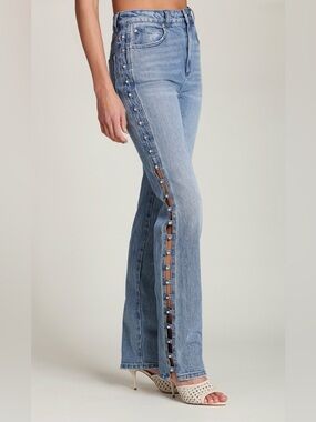 Rare Maeve Anthropologie Jeans Size 24  Leg Side Perl’s Slit Denim Women